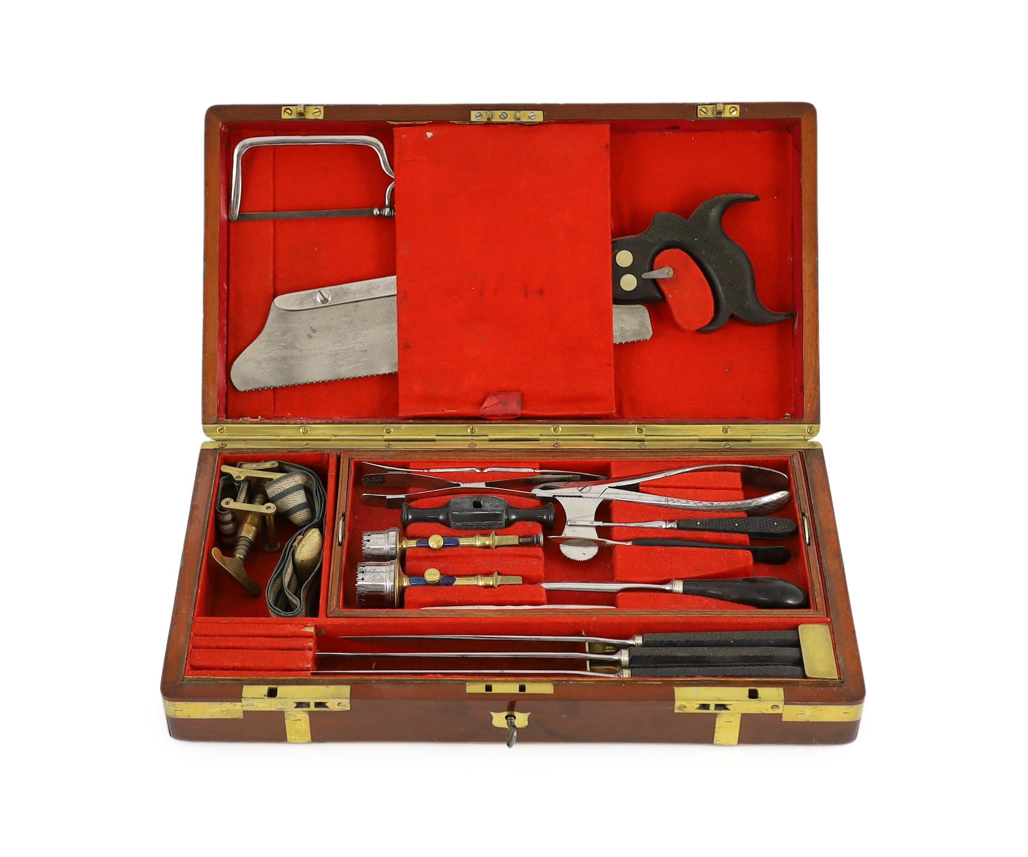 A Victorian mahogany cased field surgeon's set by Salt & Son of Bull Lane, London, 41 x 22cm, 7.5cm high